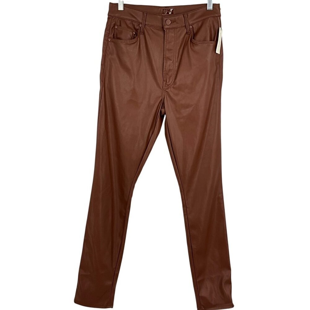 NWT MOTHER High Waisted Rail Skimp Pants Wax On Wax Off Size 29 Faux Leather